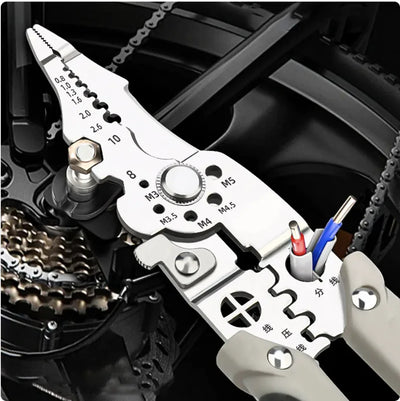 Multitool plier being used on a bicycle chain and gear mechanism