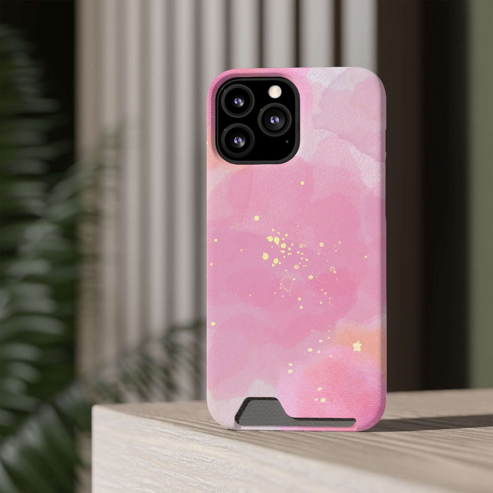 Pink Clouds Phone Case With Card Holder, Pink Card Holder Phone Case - Elite Fashion