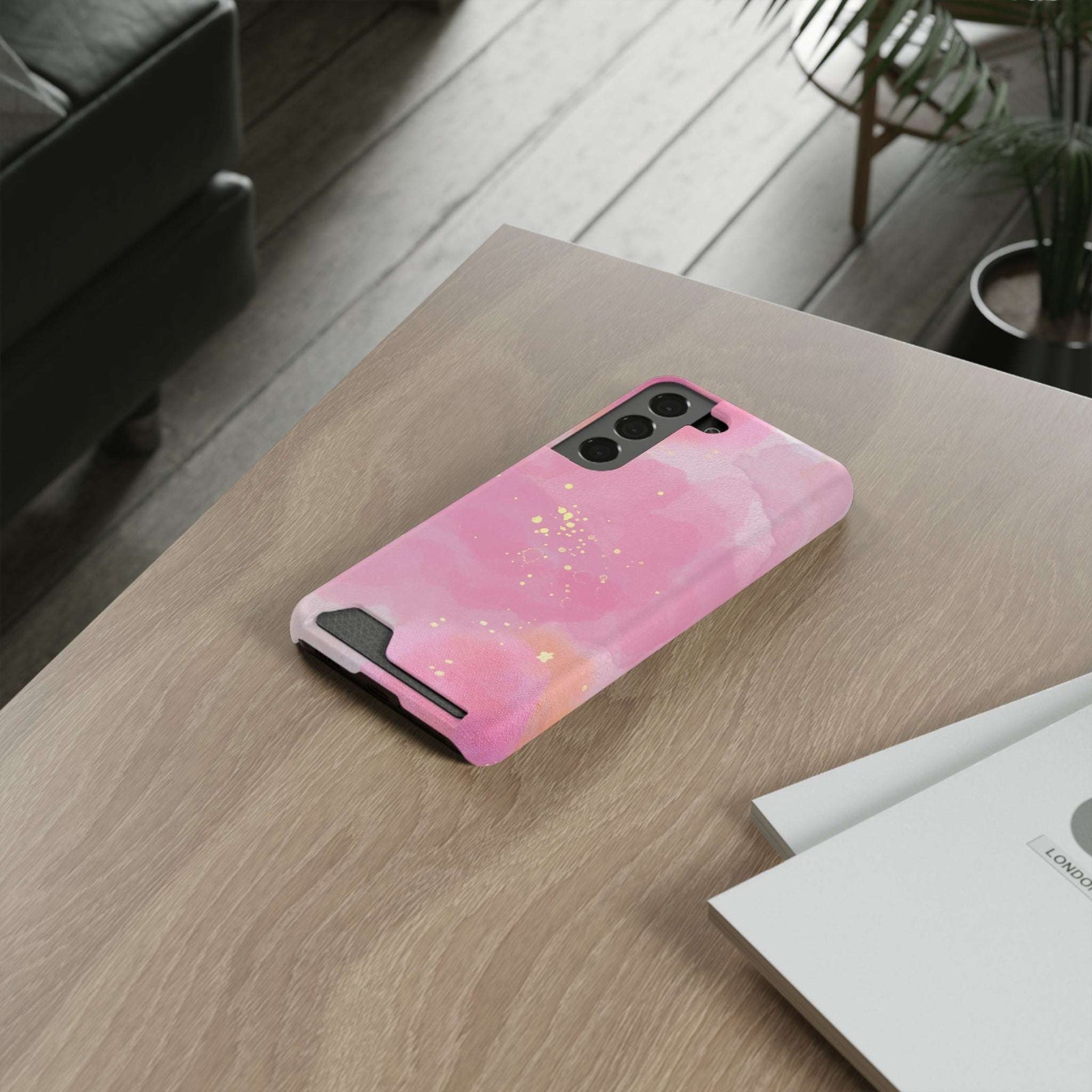 Pink Clouds Phone Case With Card Holder, Pink Card Holder Phone Case - Elite Fashion