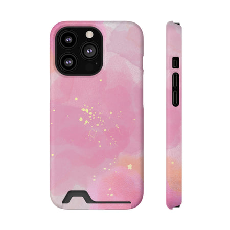 Pink Clouds Phone Case With Card Holder, Pink Card Holder Phone Case - Elite Fashion